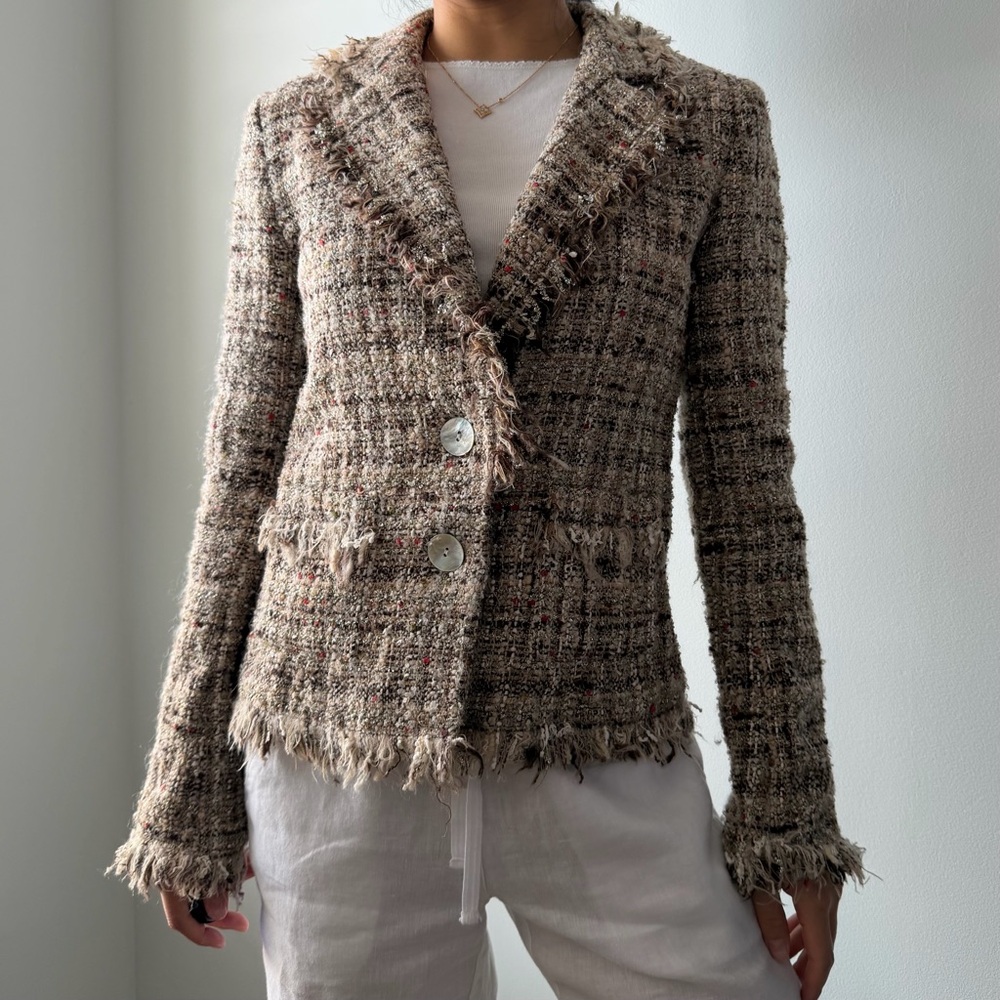 Made in USA Tweed Wool, Mohair, and Alpaca Blend Blazer - Small